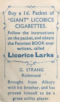 1933 Giant Brand Australian Licorice League and Association Footballers #NNO Gordon Strang Back